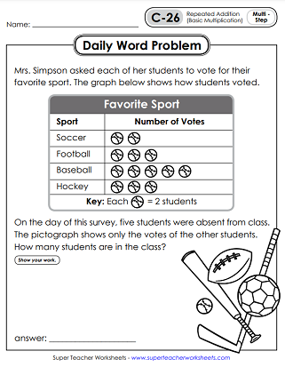 Printable Daily Word Problem Worksheets - Third Grade