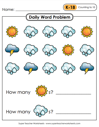 Printable Daily Word Problems - Kindergarten Worksheets