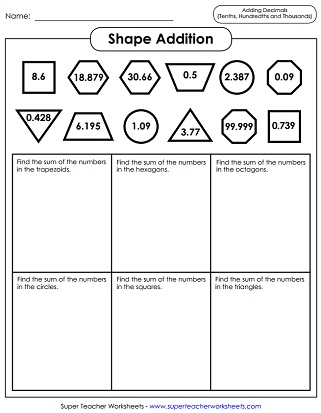 Decimal Addition Worksheet