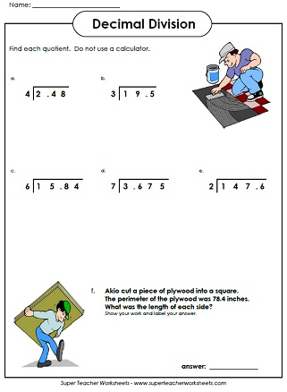 Decimal Division Worksheets