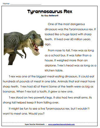 Dinosaur Worksheets - Reading Comprehension