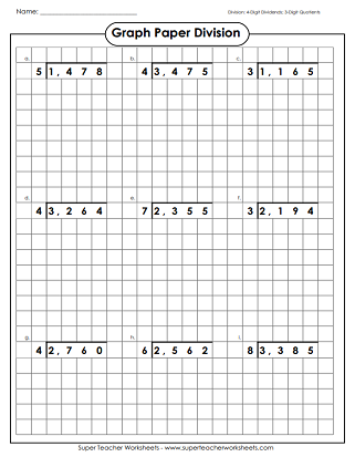 Division with 4-Digit Dividends Worksheets - Graph Paper