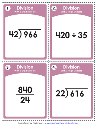 Division Worksheets - 2-Digit Divisor - Task Cards