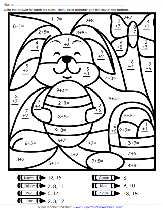 Easter Worksheets - Math Coloring Picture