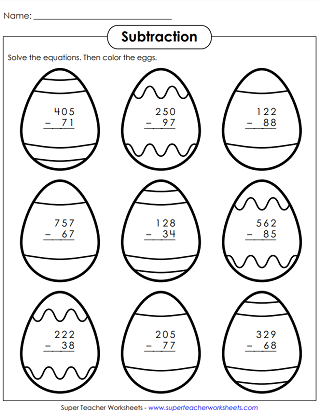 Easter Math Worksheets - Subtraction