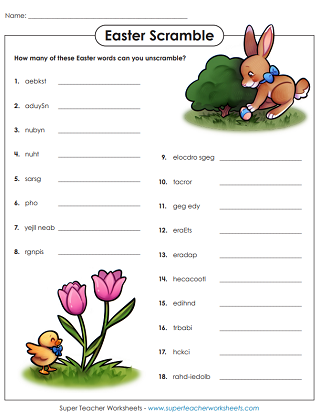 Easter Puzzles and Games - Word Scramble