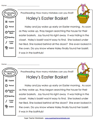 Easter Reading Worksheets - Proofreading