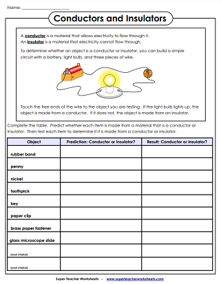Electricity Worksheets - Conductors and Insulators