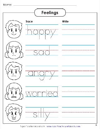 Trace and Write the Feelings Worksheet