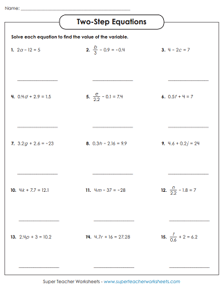 Two-Step Equation Worksheets - Advanced