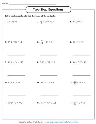 Algebraic Equations (Two-Step) - Worksheets