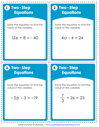 Two-Step Equations - Task Cards