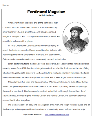 Explorers Worksheets - Ferdinand Magellan