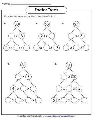 Factor Tree Worksheets