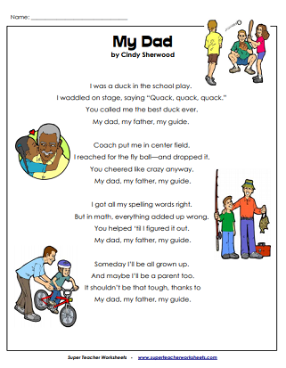 Printable Father's Day Worksheets (Poem)