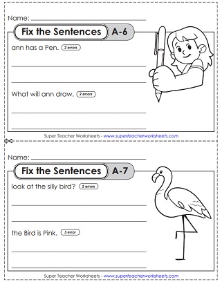 Fix the Sentences Worksheets