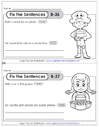 Editing Sentences Worksheet