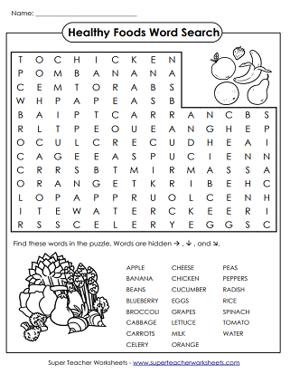 Nutrition - Healthy Food Word Search Puzzle