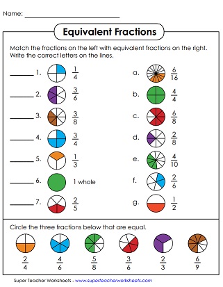 Matching Equivalent Fractions Worksheet