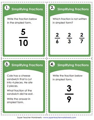 Simplifying/Equivalent Fraction Task Cards