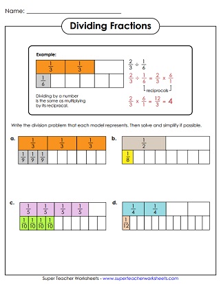 Dividing Fractions & Mixed Numbers - Worksheets