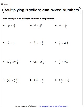 multiplying fractions worksheets