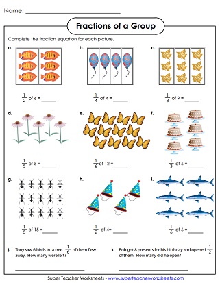 Fractional Parts of Sets: Worksheets