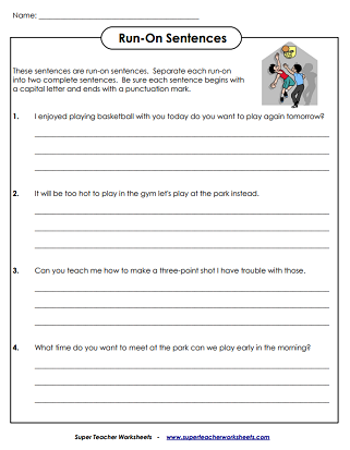 Printable Run-On Sentences Worksheets