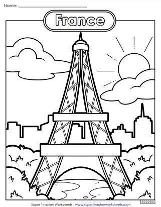 Eiffel Tower France Coloring Worksheet