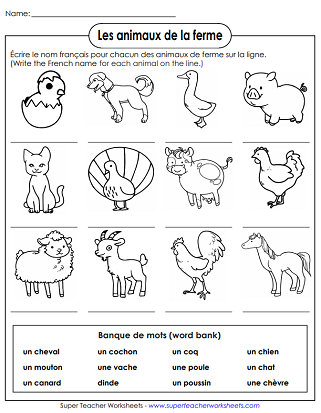 French Worksheets - Write the Word