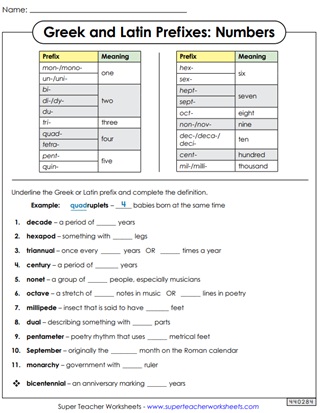 Greek and Latin Prefixes Worksheets
