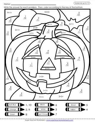 Halloween Math Worksheets - Coloring 