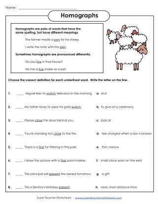 Homograph Worksheets