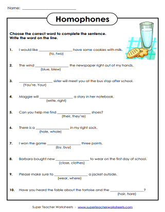 Homophones Worksheets