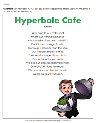 Printable Hyperbole Worksheets - Poem