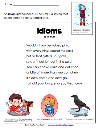 Idiom Worksheets-15 Idioms, Worksheets, Idioms posters