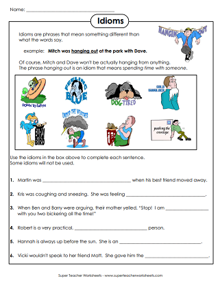 Printable Idioms Worksheets