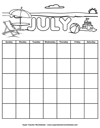 July Calendar Worksheet