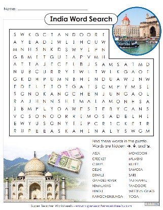 India Word Search Puzzle