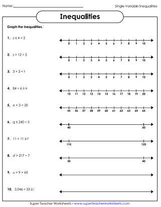 Single Variable Inequalities (Printable Worksheets)