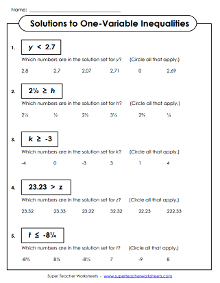 Solution Sets - Single Variable Inequalities