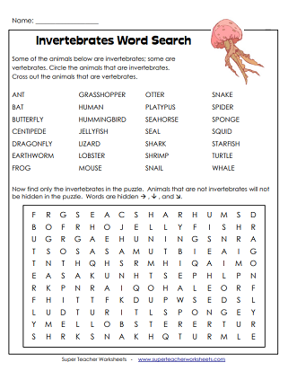 Invertebrates Worksheets - Word Search Puzzle