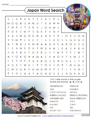Japan Word Search Puzzle