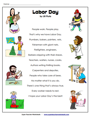 Labor Day Worksheets - Poem