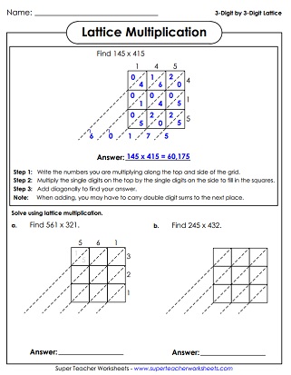 Lattice Worksheets (Multiplication)