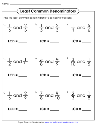 Least Common Denominator Worksheet