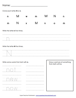 Letter N Worksheets