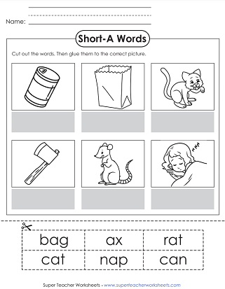 Short - A Worksheets - Cut and Glue Activity