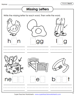 Short - E Worksheets - Missing Letters