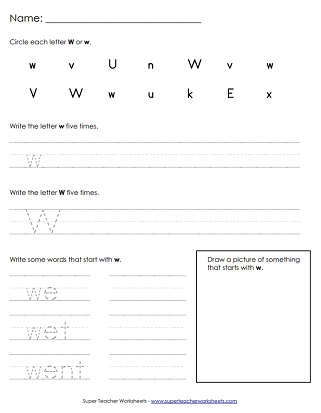 Letter W - Worksheets